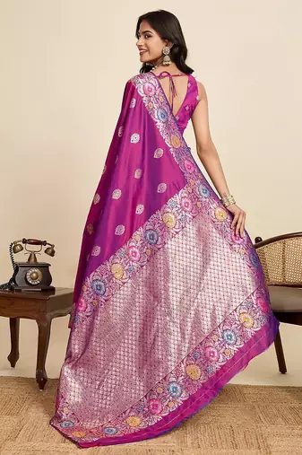 purple art silk woven kanjivaram silk saree with blouses