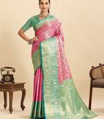 pink art silk woven kanjivaram silk saree with blouses