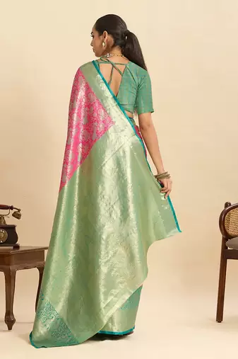 pink art silk woven kanjivaram silk saree with blouses