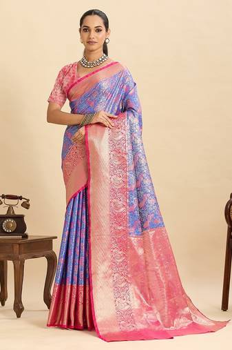 purple art silk woven kanjivaram silk saree with blouses