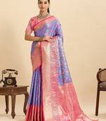 purple art silk woven kanjivaram silk saree with blouses
