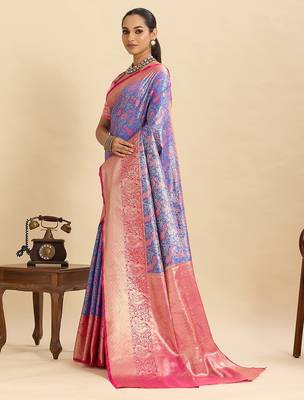 purple art silk woven kanjivaram silk saree with blouses 2