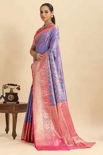 purple art silk woven kanjivaram silk saree with blouses