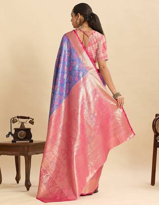 purple art silk woven kanjivaram silk saree with blouses 3