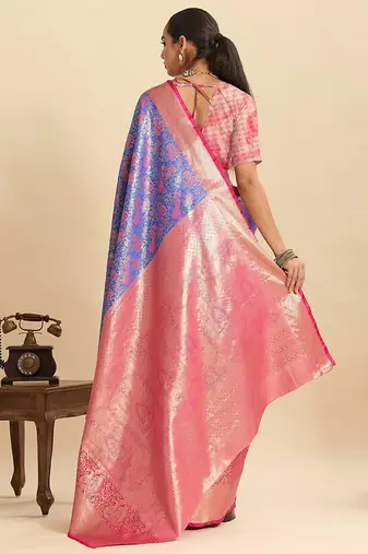 purple art silk woven kanjivaram silk saree with blouses