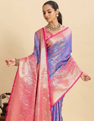 purple art silk woven kanjivaram silk saree with blouses 5
