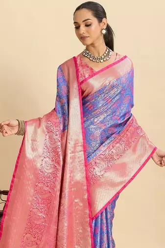 purple art silk woven kanjivaram silk saree with blouses