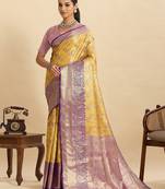 yellow art silk woven kanjivaram silk saree with blouses