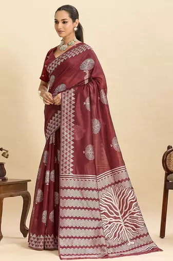 maroon art silk woven kanjivaram silk saree with blouses
