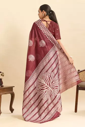 maroon art silk woven kanjivaram silk saree with blouses