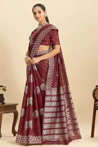 maroon art silk woven kanjivaram silk saree with blouses