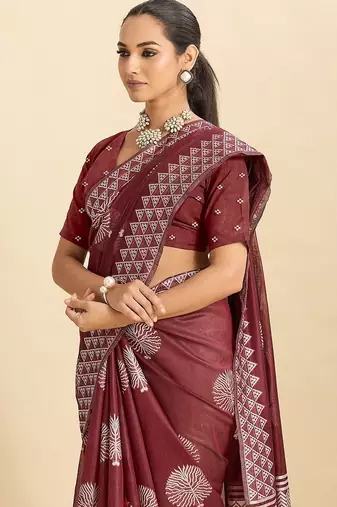 maroon art silk woven kanjivaram silk saree with blouses
