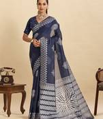 navy blue art silk woven kanjivaram silk saree with blouses