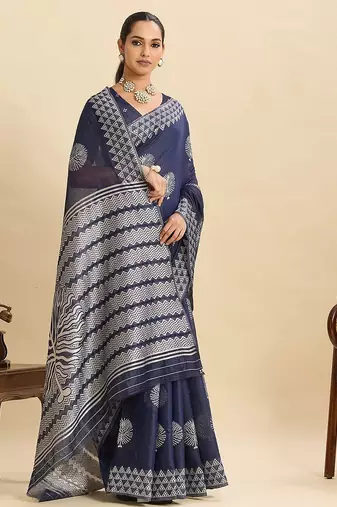navy blue art silk woven kanjivaram silk saree with blouses