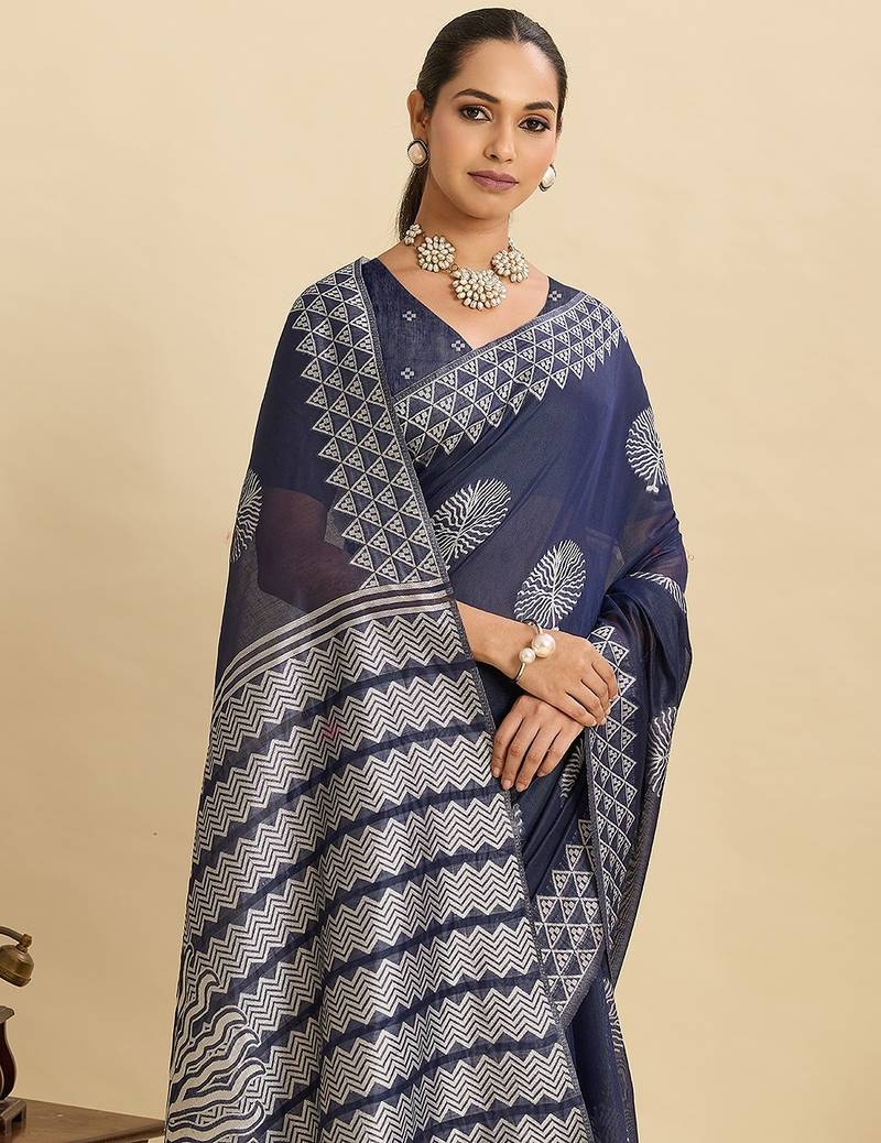 navy blue art silk woven kanjivaram silk saree with blouses