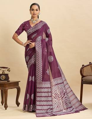 purple art silk woven kanjivaram silk saree with blouses 1