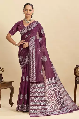 purple art silk woven kanjivaram silk saree with blouses