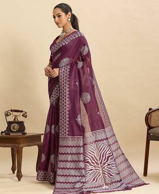 purple art silk woven kanjivaram silk saree with blouses 2