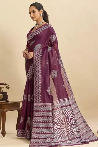 purple art silk woven kanjivaram silk saree with blouses