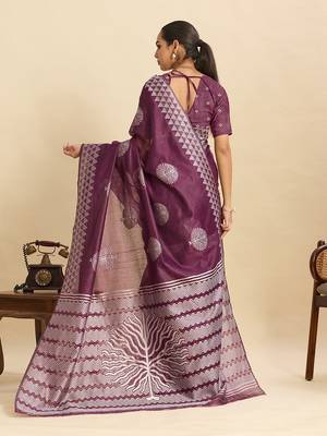 purple art silk woven kanjivaram silk saree with blouses 3