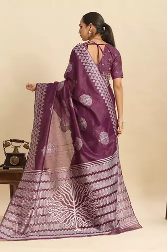 purple art silk woven kanjivaram silk saree with blouses