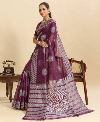 purple art silk woven kanjivaram silk saree with blouses 4