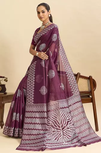 purple art silk woven kanjivaram silk saree with blouses