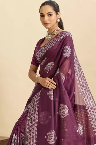 purple art silk woven kanjivaram silk saree with blouses