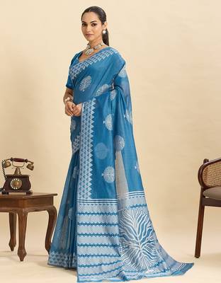 sky blue art silk woven kanjivaram silk saree with blouses 2