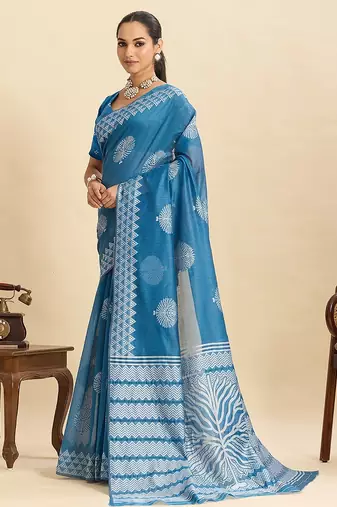 sky blue art silk woven kanjivaram silk saree with blouses