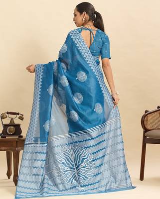 sky blue art silk woven kanjivaram silk saree with blouses 3