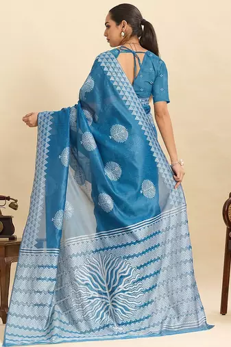 sky blue art silk woven kanjivaram silk saree with blouses