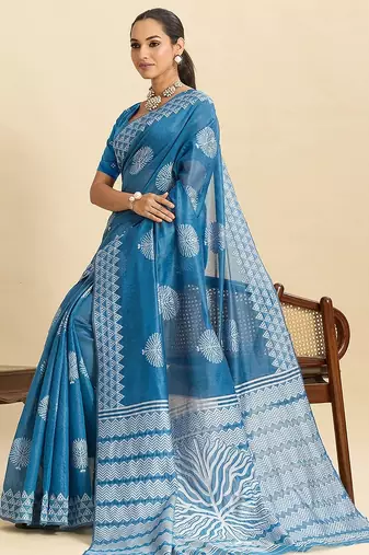sky blue art silk woven kanjivaram silk saree with blouses