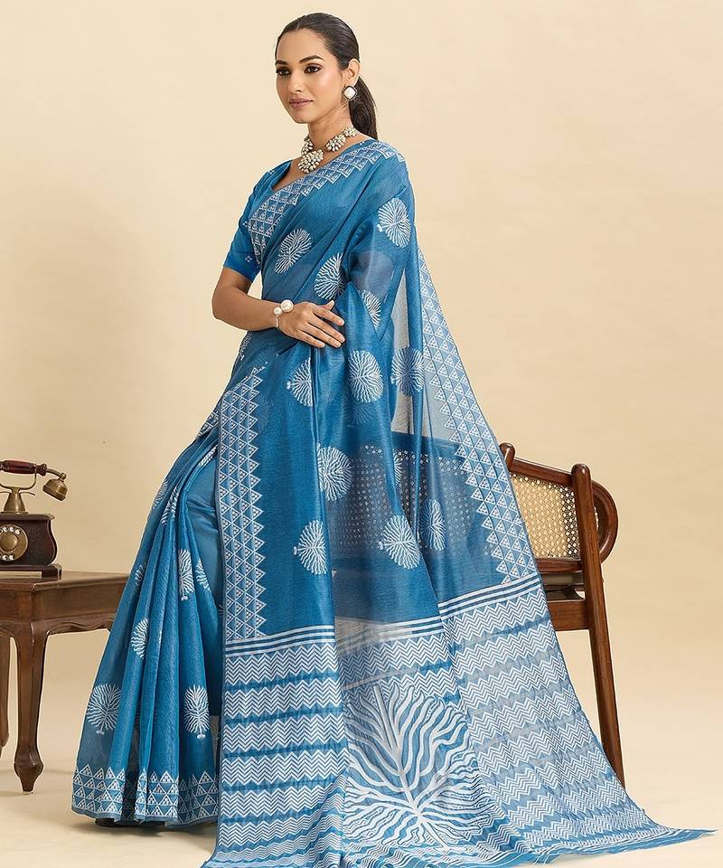 sky blue art silk woven kanjivaram silk saree with blouses