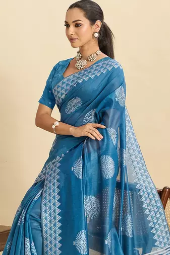 sky blue art silk woven kanjivaram silk saree with blouses