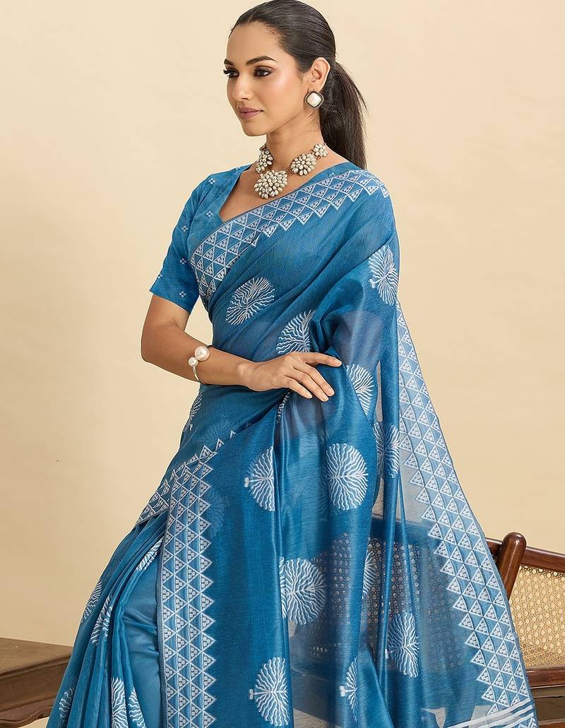 sky blue art silk woven kanjivaram silk saree with blouses