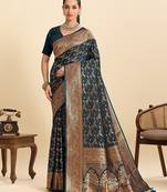 blue art silk woven kanjivaram silk saree with blouses
