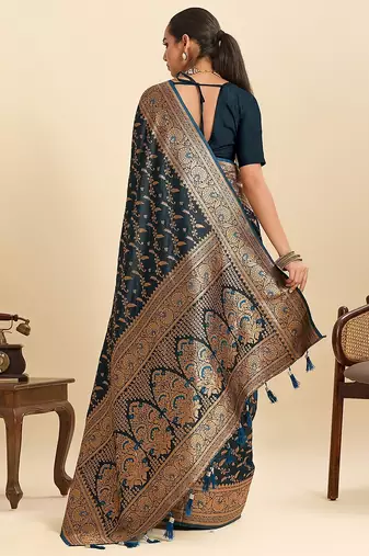 blue art silk woven kanjivaram silk saree with blouses