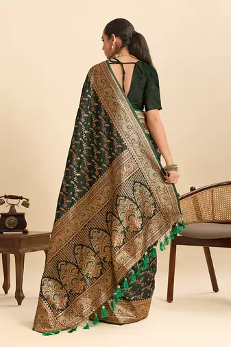 green art silk woven kanjivaram silk saree with blouses