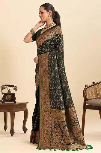 green art silk woven kanjivaram silk saree with blouses