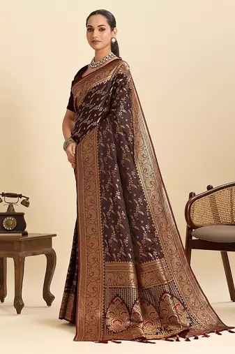 maroon art silk woven kanjivaram silk saree with blouses