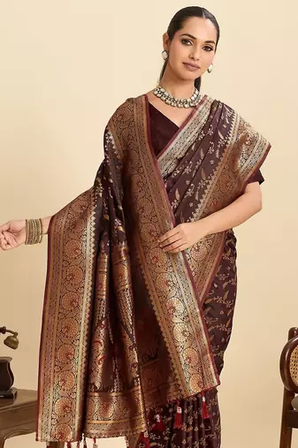 maroon art silk woven kanjivaram silk saree with blouses