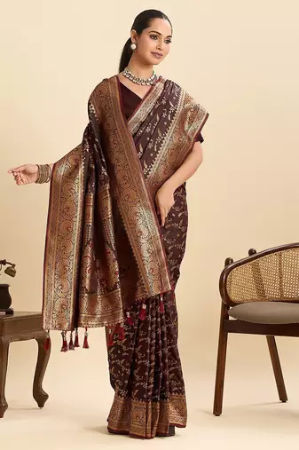 maroon art silk woven kanjivaram silk saree with blouses