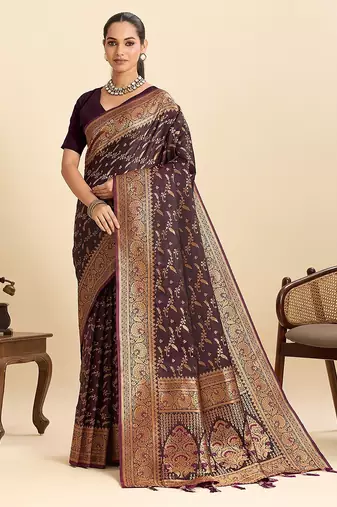 purple art silk woven kanjivaram silk saree with blouses