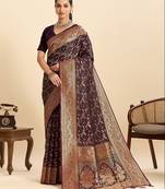 purple art silk woven kanjivaram silk saree with blouses