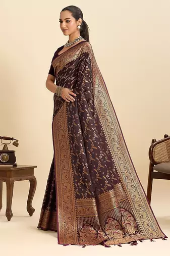 purple art silk woven kanjivaram silk saree with blouses