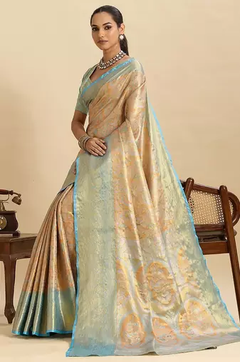 beige art silk woven kanjivaram silk saree with blouses