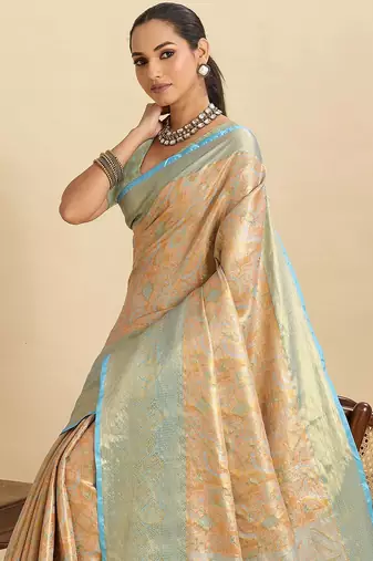 beige art silk woven kanjivaram silk saree with blouses