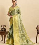 parrot green art silk woven kanjivaram silk saree with blouses
