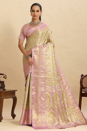 green art silk woven kanjivaram silk saree with blouses